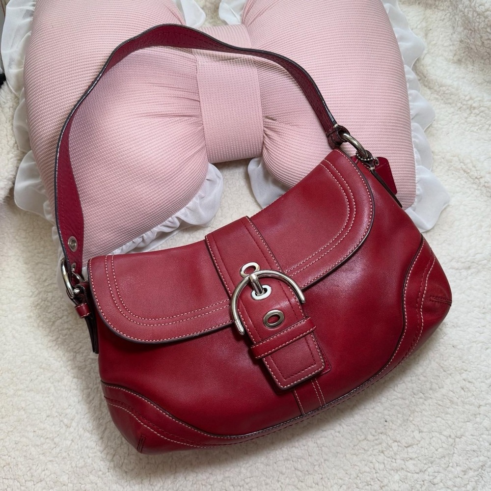 Coach Large Red Soho Leather Hobo Silver Buckle Bag Y2K